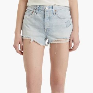 Levi patched distressed cheeky shorts